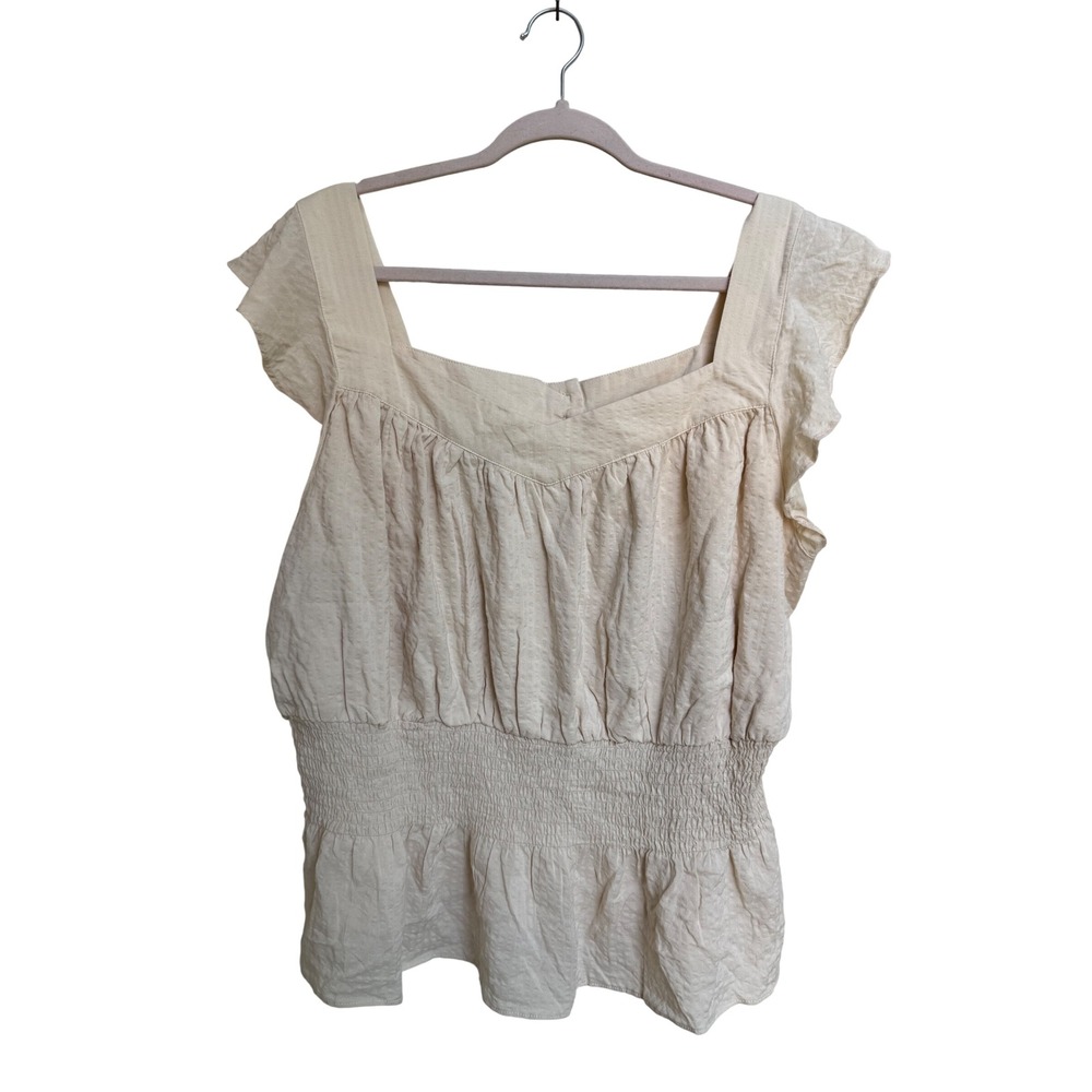 Market & Spruce Sariah Seersucker Tank Beige Smocked Peplum Ruffle Top Size 2X
